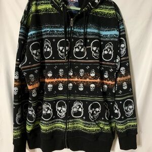 Ecko Unltd Sweatshirt Hoodie 3XL Full Zip Skulls Colorful Y2K Vtg Graffiti